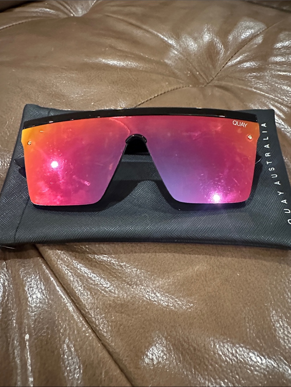 Quay Australia Shield Sunglasses with Pink-Orange Mirrored Lenses